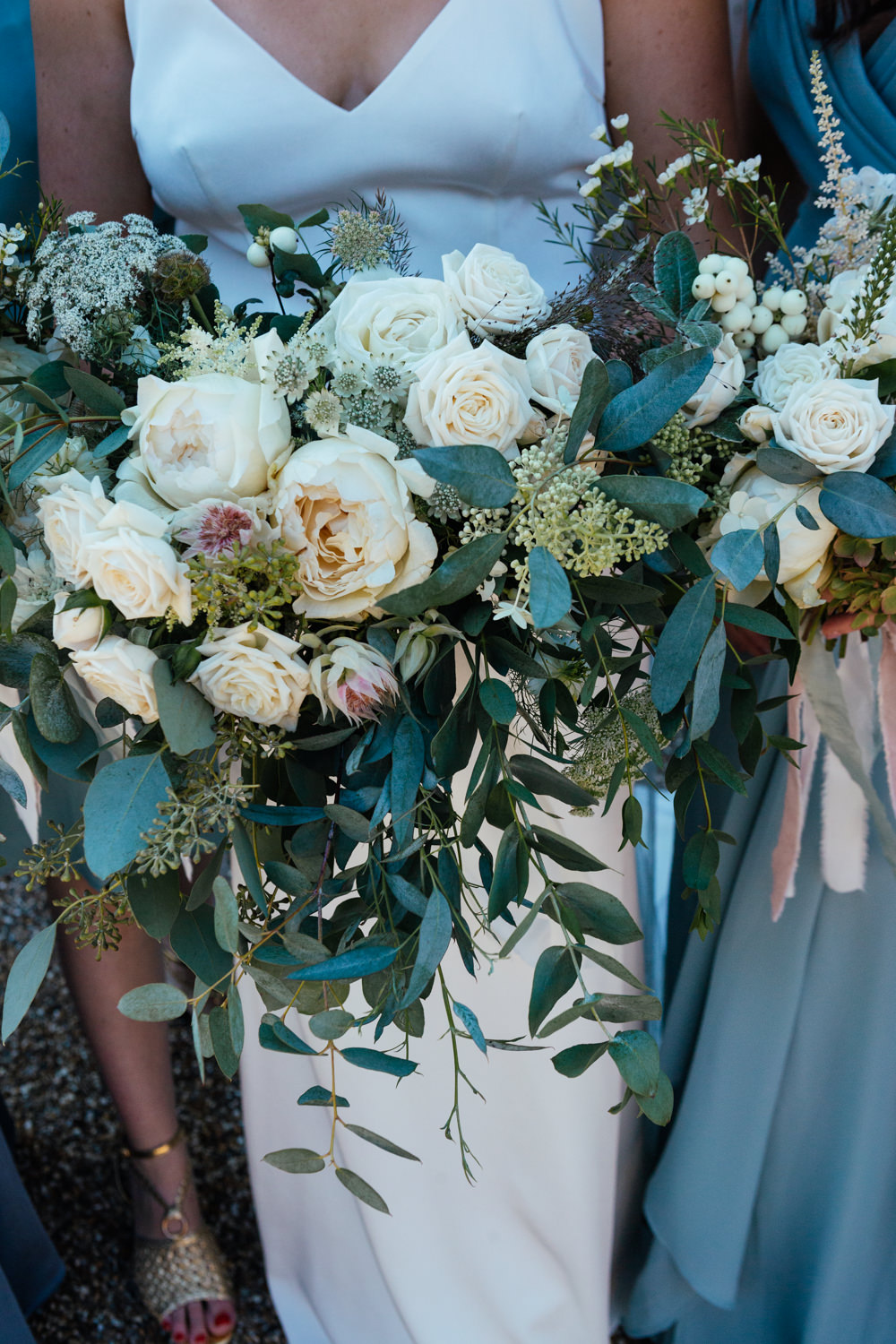 Bouquet Flowers Bride Bridal Rose Eucalyptus Ribbon Oak Barn Wedding Matilda Delves Photography