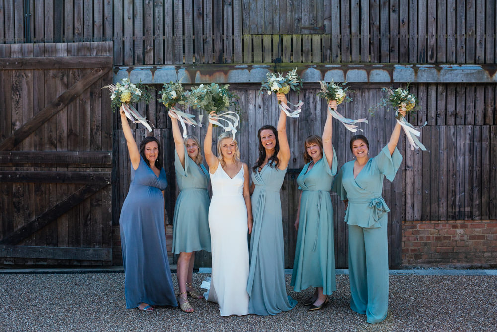 Bridesmaids Bridesmaid Dress Dresses Mismatched Rewritten Blue Green Oak Barn Wedding Matilda Delves Photography