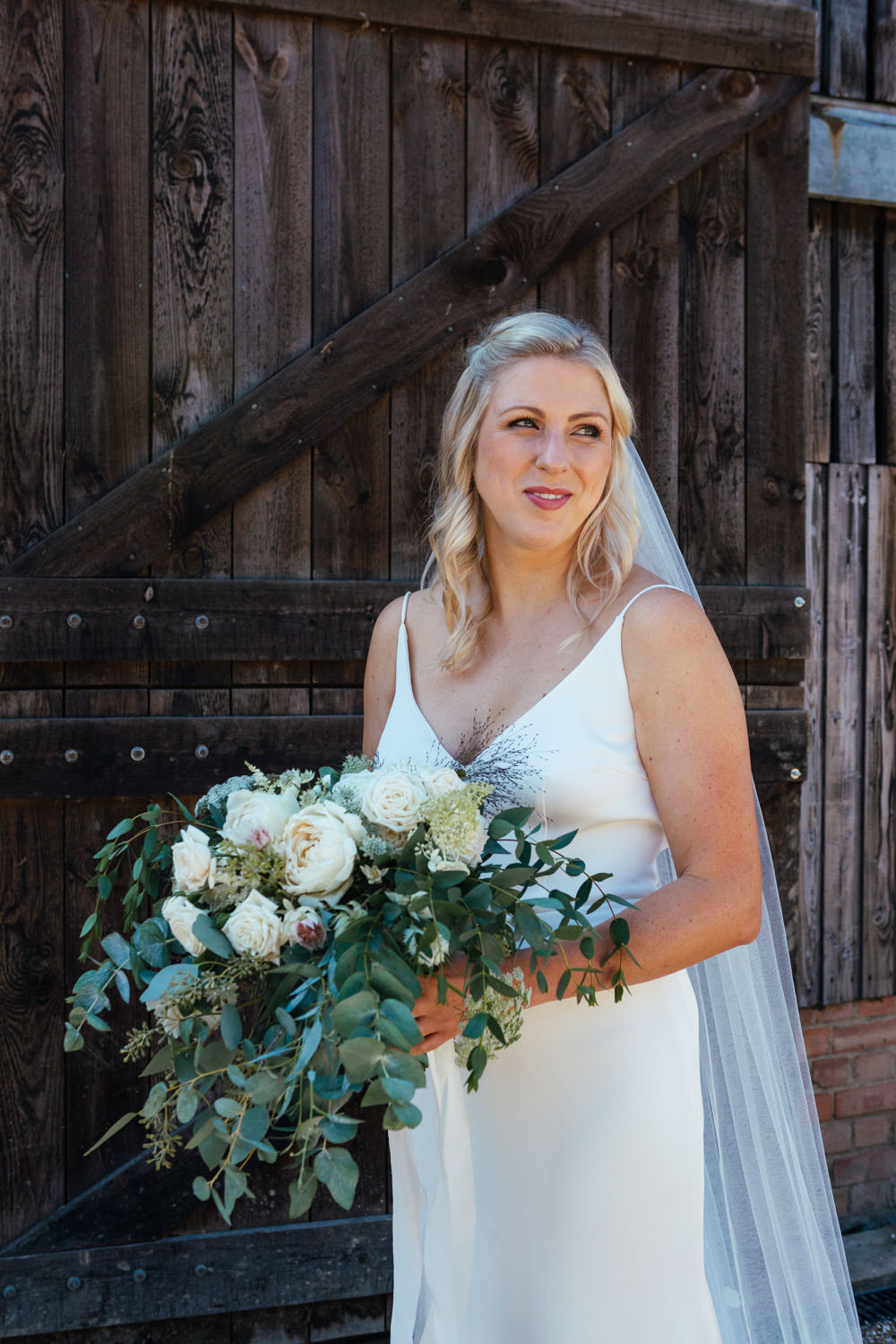 Dress Gown Bride Bridal Slip Veil Oak Barn Wedding Matilda Delves Photography