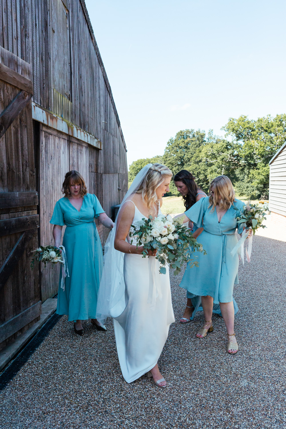 Bridesmaids Bridesmaid Dress Dresses Mismatched Rewritten Blue Green Oak Barn Wedding Matilda Delves Photography