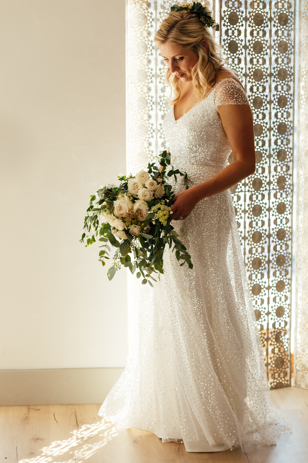 Dress Gown Bride Bridal Glitter Glittery Veil Oak Barn Wedding Matilda Delves Photography