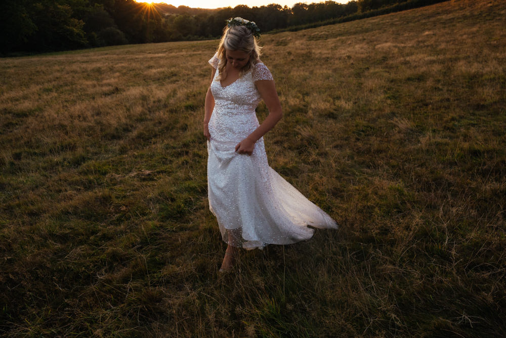 Dress Gown Bride Bridal Glitter Glittery Veil Oak Barn Wedding Matilda Delves Photography