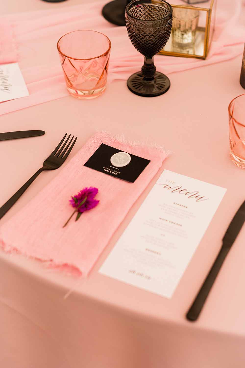 Stationery Invite Invitations Black Menu Pink Geodome Wedding Ideas Louise Henesy Photography