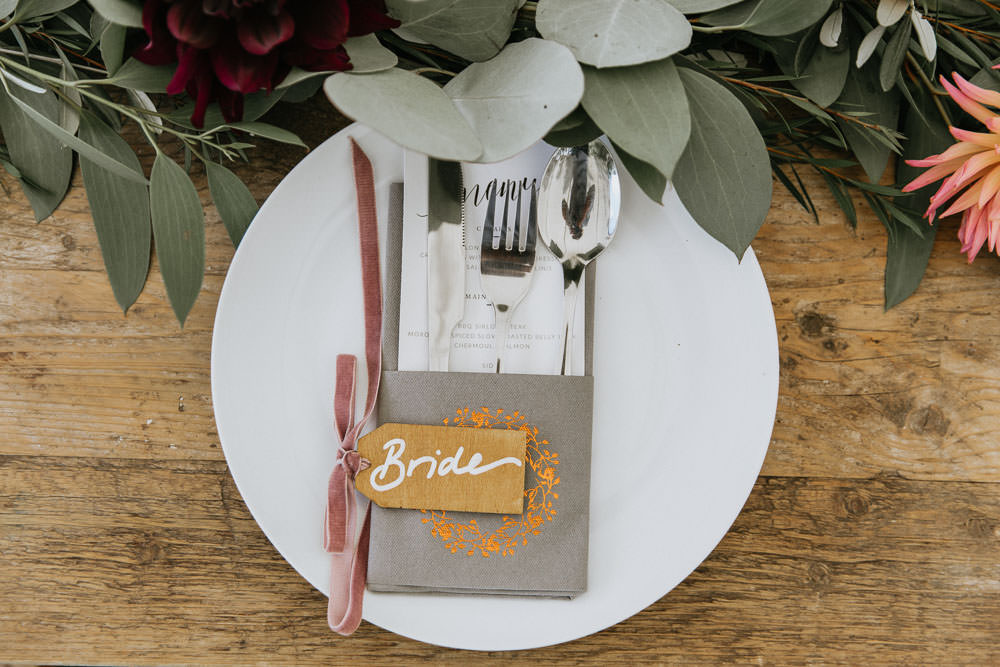 Place Setting Plate Cutlery Luggage Tag Place Name Napkin Summer Boho Wedding Wild Tide Weddings
