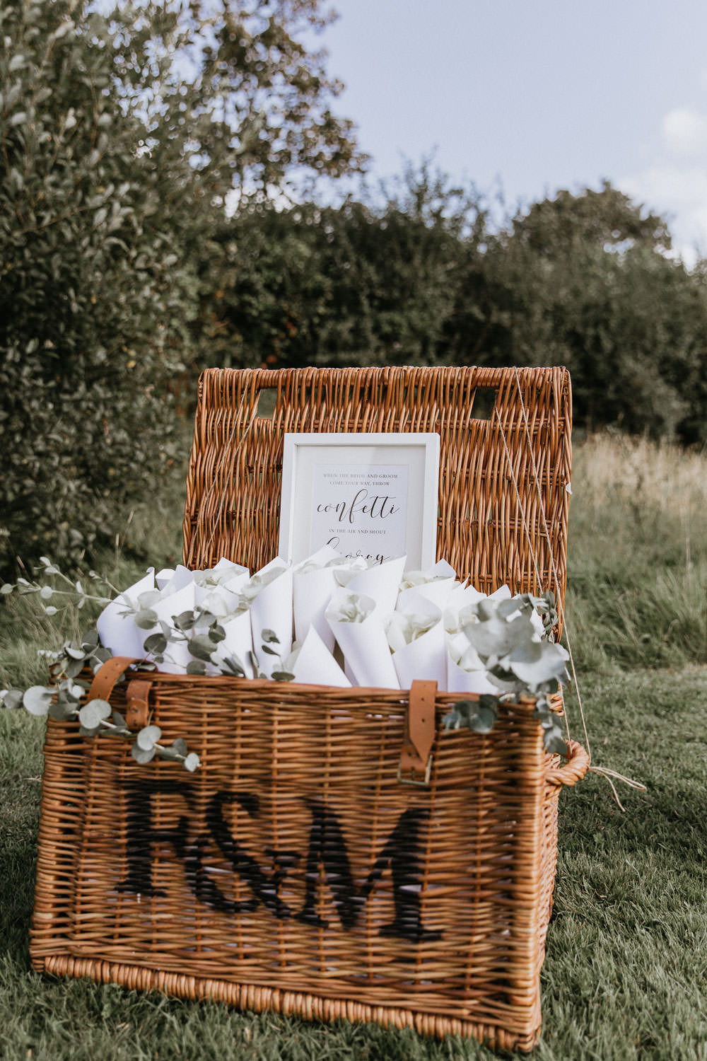 Fortnum and Mason Hamper Basket Confetti Cones Summer Boho Wedding Wild Tide Weddings