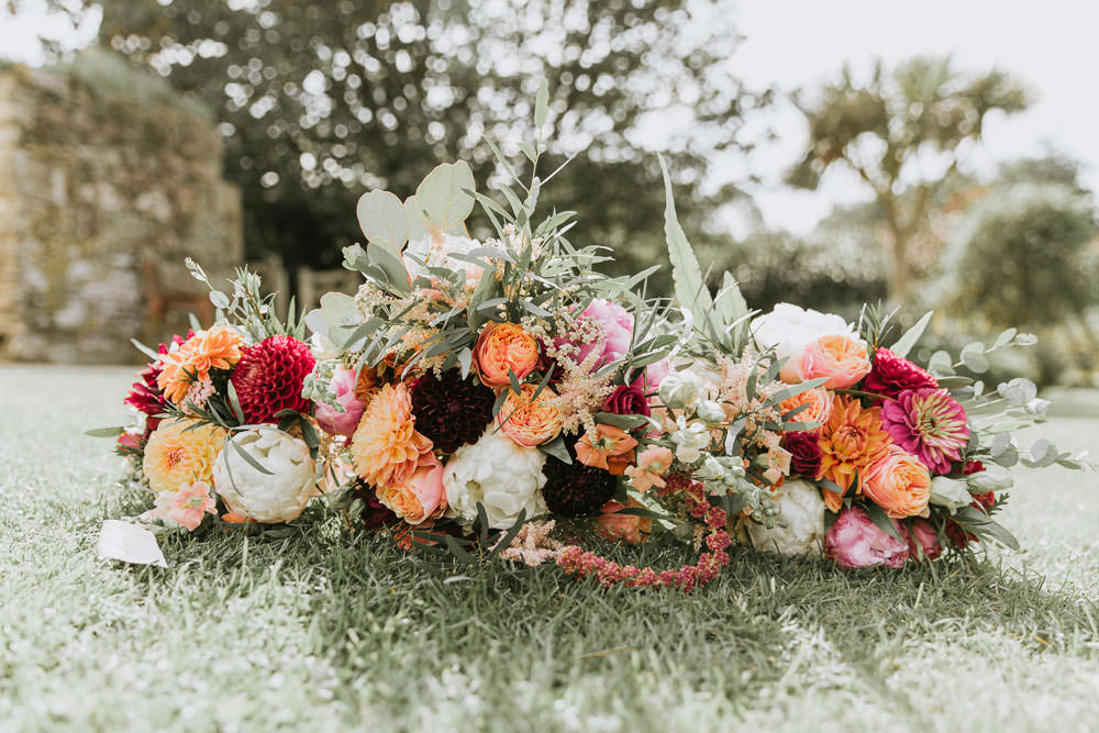 Bouquet Flowers Bride Bridal Peony Peonies Dahlia Coral Pink Summer Boho Wedding Wild Tide Weddings