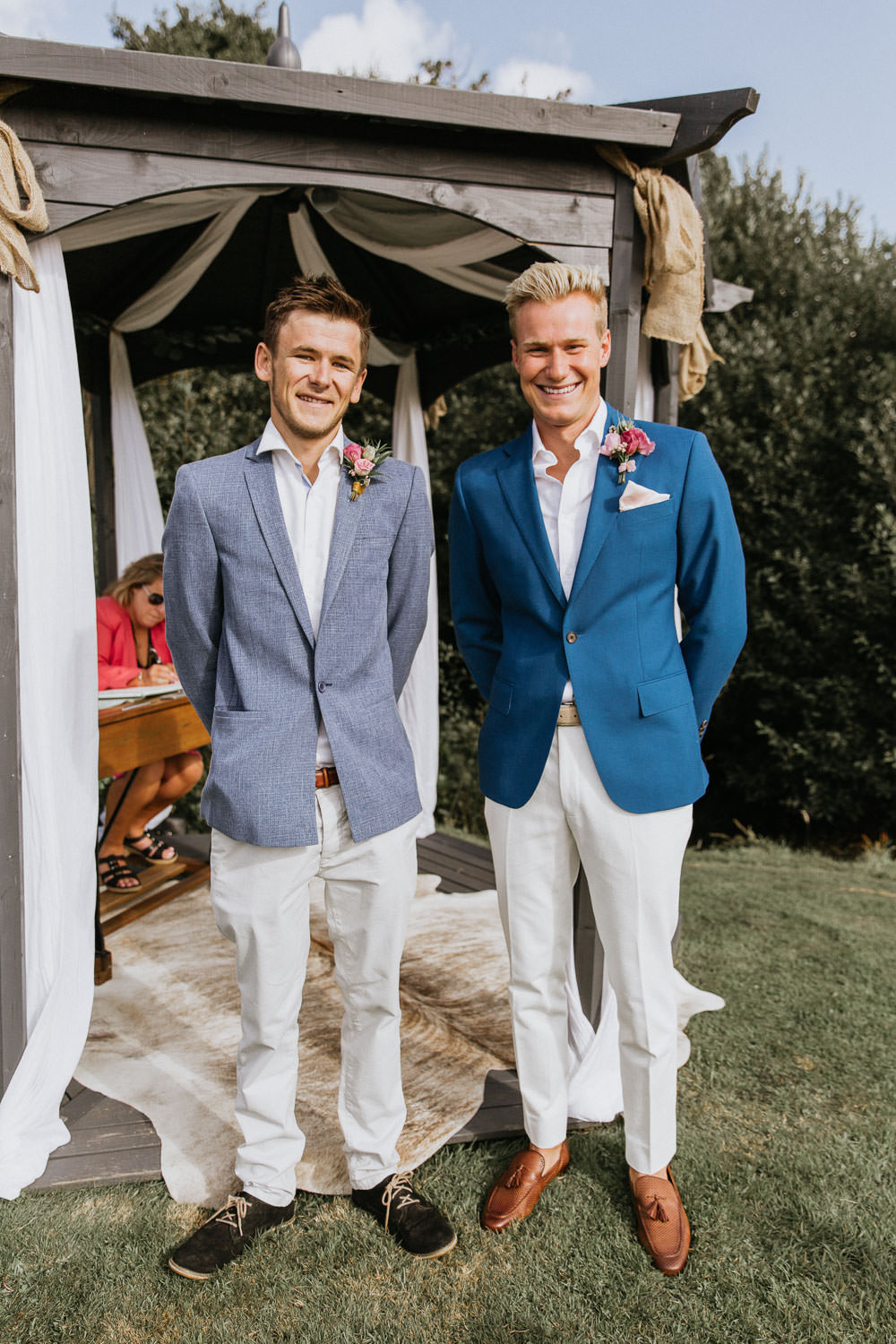 Groom Groomsmen Suit Blue Jacket Chinos Shirt Pocketsquare Summer Boho Wedding Wild Tide Weddings