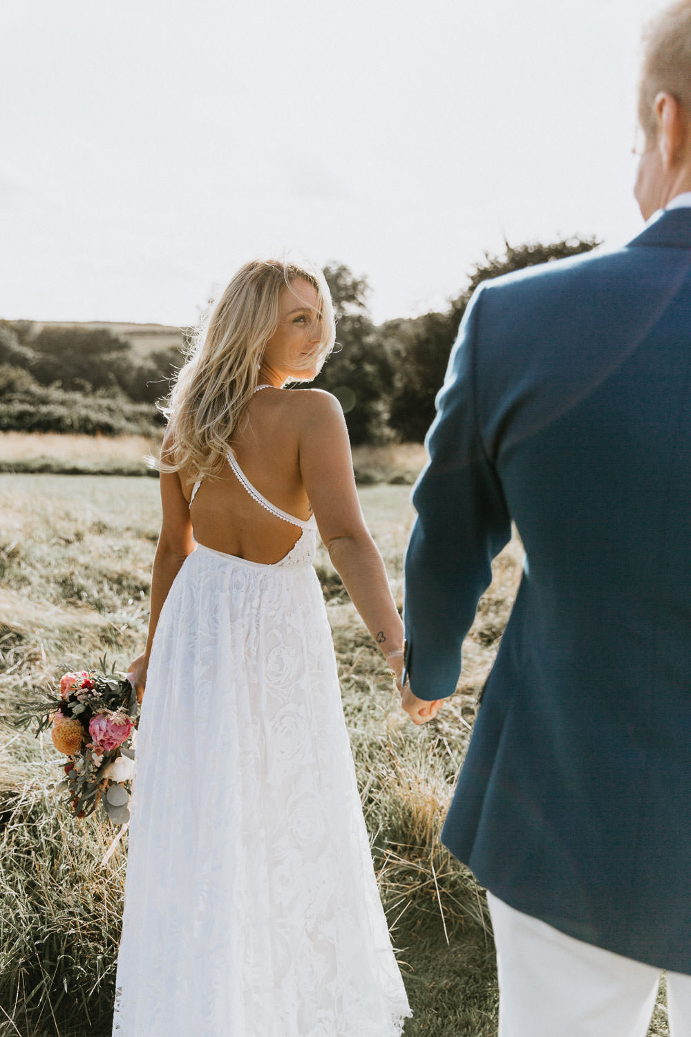 Dress Gown Bride Bridal Grace Loves Lace Megan Train Lace Straps Strappy Summer Boho Wedding Wild Tide Weddings