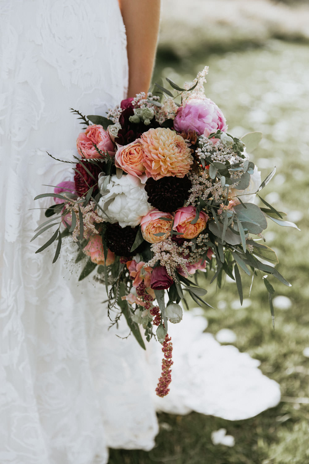 Bouquet Flowers Bride Bridal Peony Peonies Dahlia Coral Pink Summer Boho Wedding Wild Tide Weddings