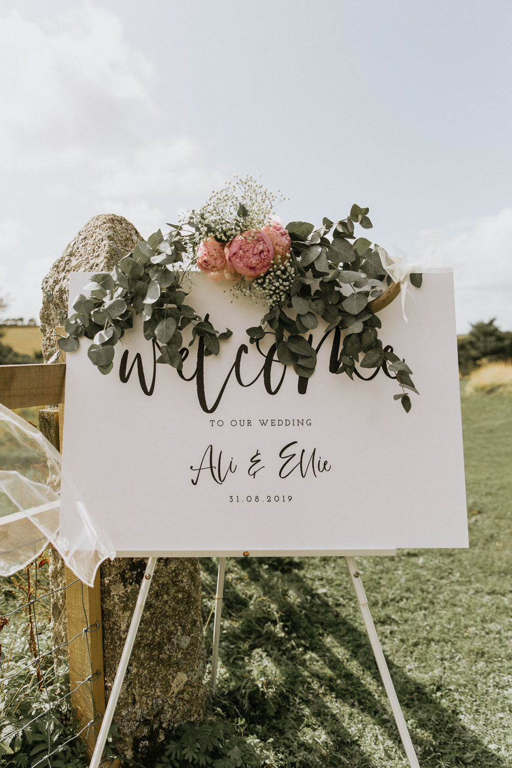Welcome Sign Calligraphy Greenery Flowers Summer Boho Wedding Wild Tide Weddings
