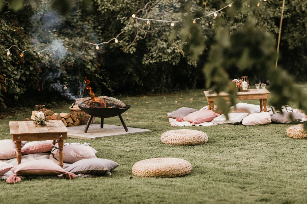 Fire Pit Cushions Outdoor Area Summer Boho Wedding Wild Tide Weddings