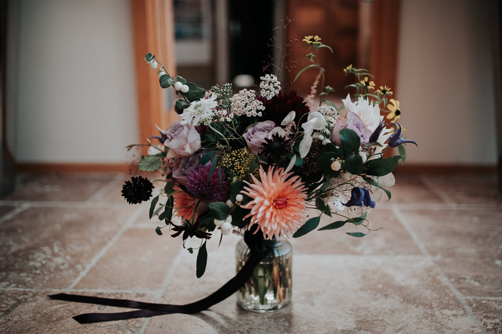 Bouquet Flowers Bride Bridal Coral Dahlia Lilac Rose Cafe Au Lait Greenery Foliage Swancar Farm Country House Wedding Maree Frances Photography