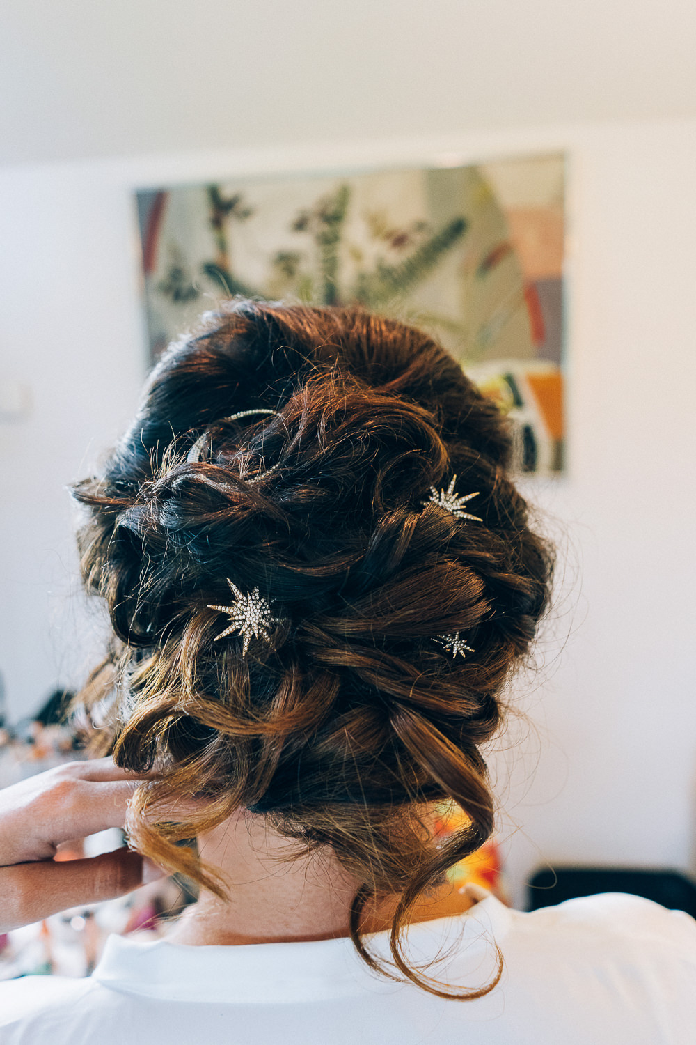 Bride Bridal Hair Style Up Do Star Pins Celestial Tullibole Castle Wedding Casey Avenue Photography