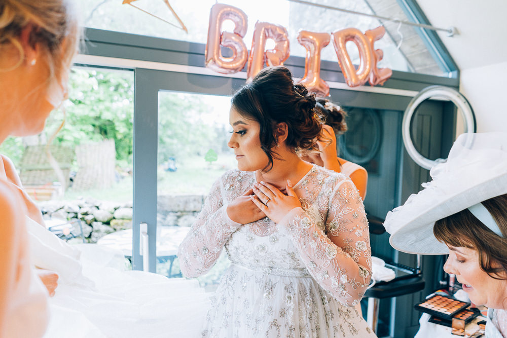 Dress Gown Bride Bridal Needle & Thread Embroidered Long Sleeves Tullibole Castle Wedding Casey Avenue Photography