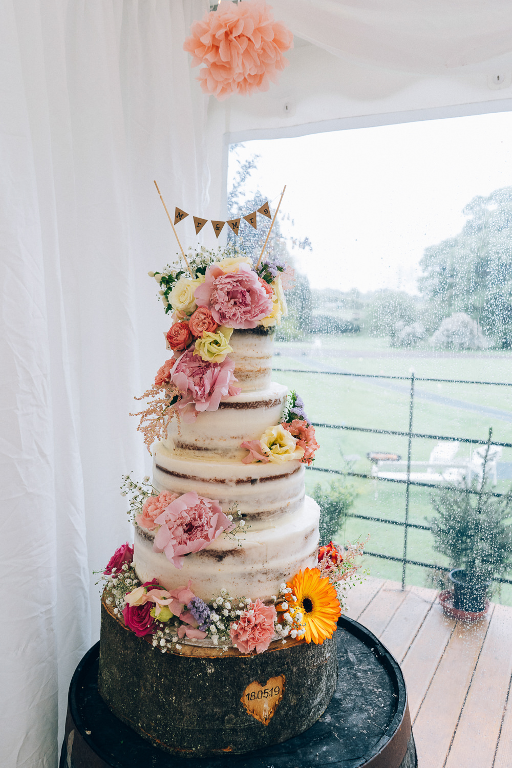 Semi Naked Cake Tall Flowers Floral Bunting Topper Tullibole Castle Wedding Casey Avenue Photography