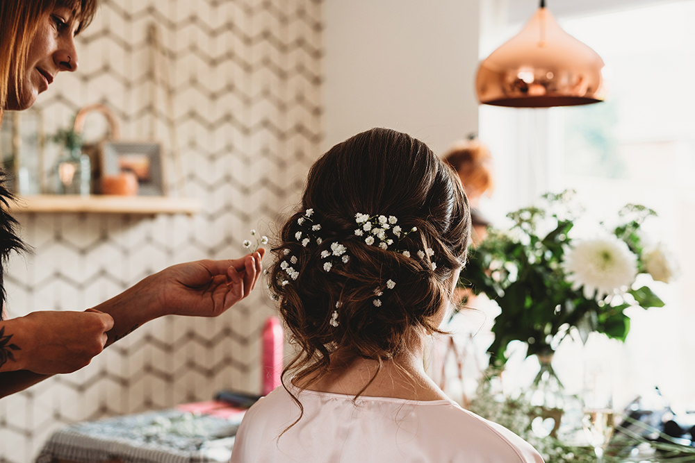 Bride Bridal Hair Style Up Do Flowers Whinstone View Wedding Emma Adamson Photography