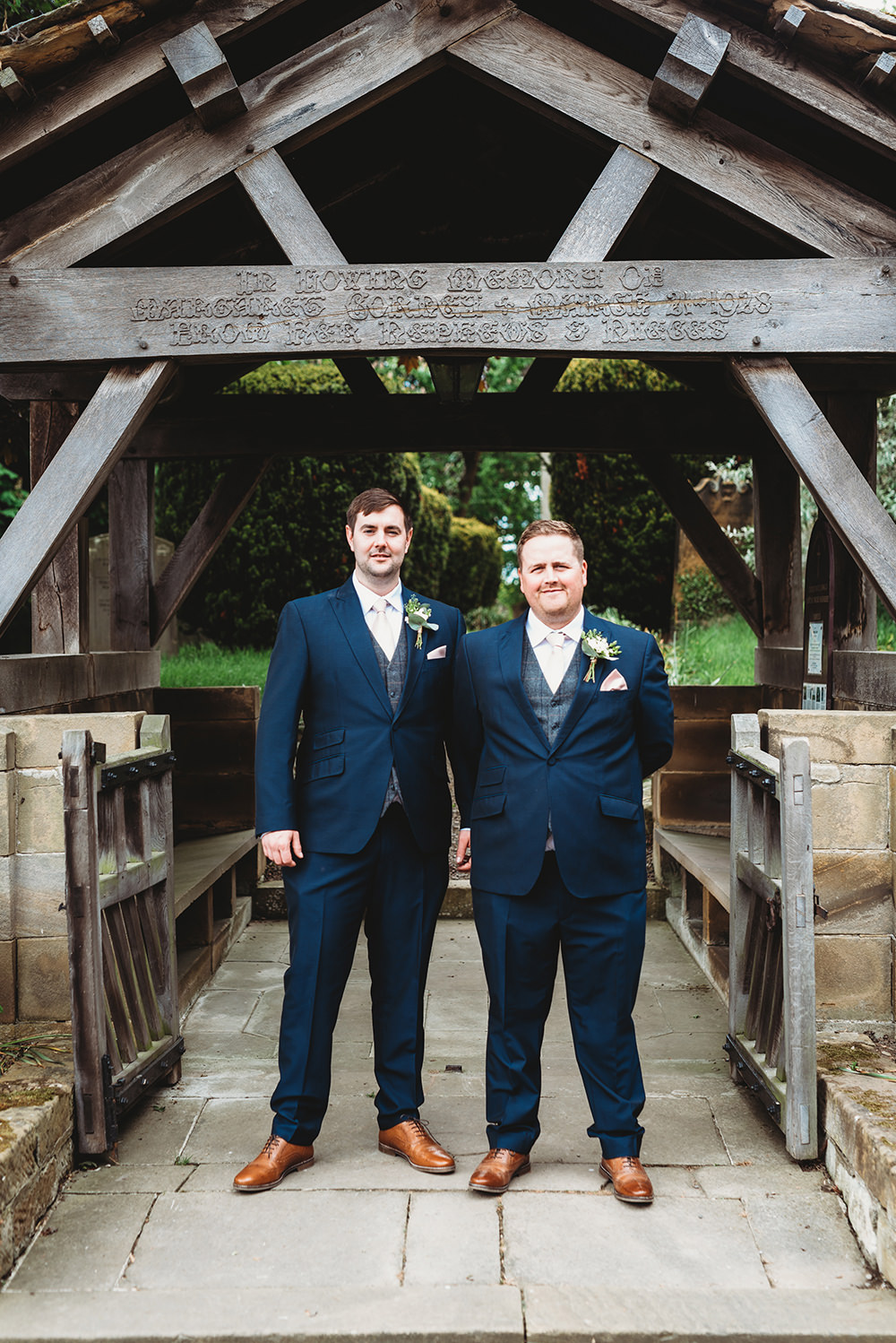 Groom Groomsmen Suit Grey Tweed Waistcoat Blue Tan Shoes Whinstone View Wedding Emma Adamson Photography