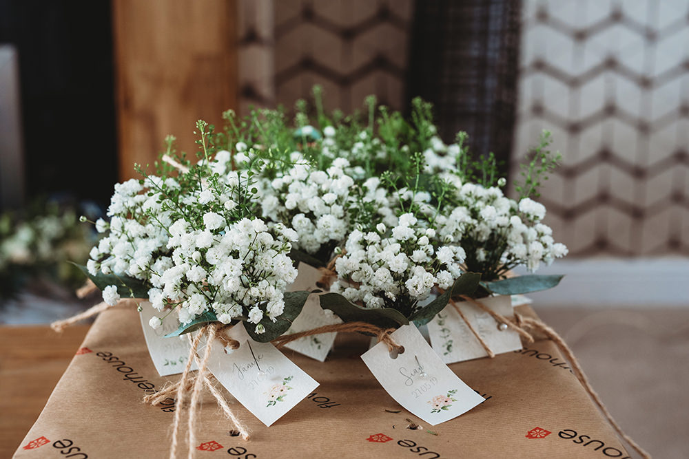 Bouquets Flowers Bride Bridal Gyphophila Whinstone View Wedding Emma Adamson Photography