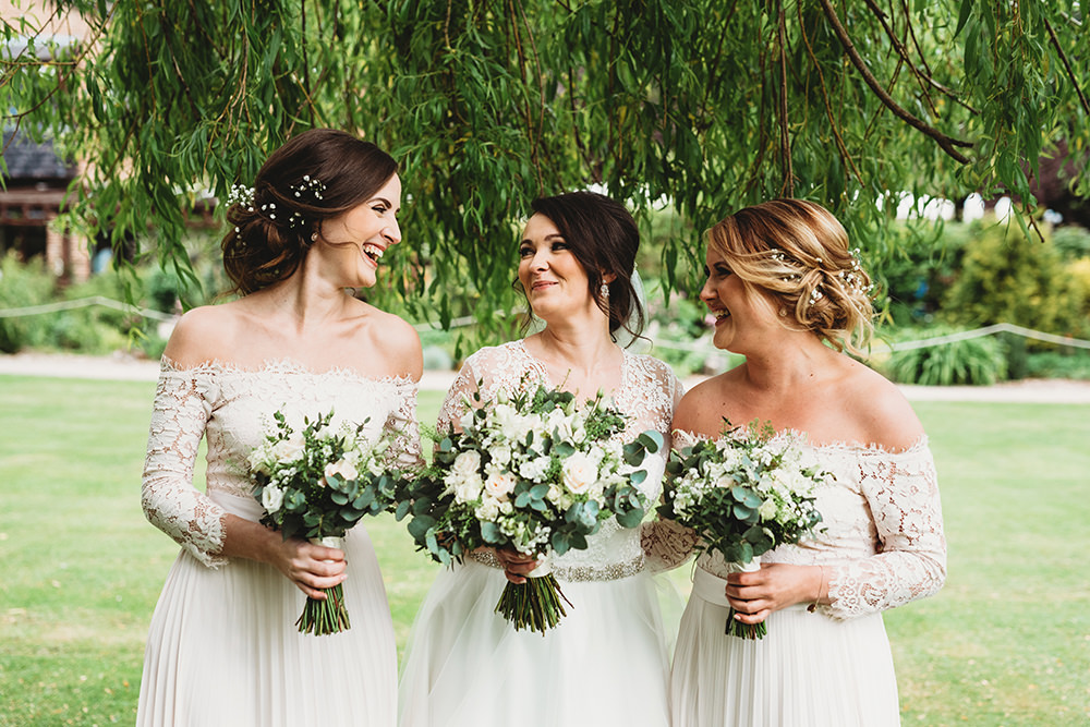 Bridesmaids Bridesmaid Dress Dresses Pale Pink Pleat Lace Sleeves Whinstone View Wedding Emma Adamson Photography