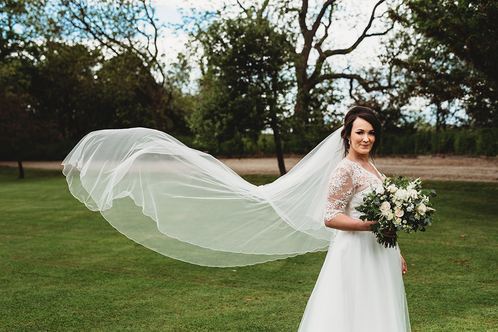Dress Gown Bride Bridal Lace Sleeves Tulle Skirt Belt Sash Ribbon Whinstone View Wedding Emma Adamson Photography