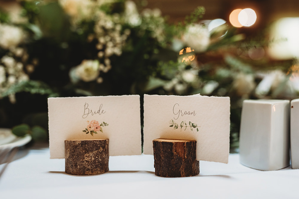 Place Name Cards Log Slice Whinstone View Wedding Emma Adamson Photography