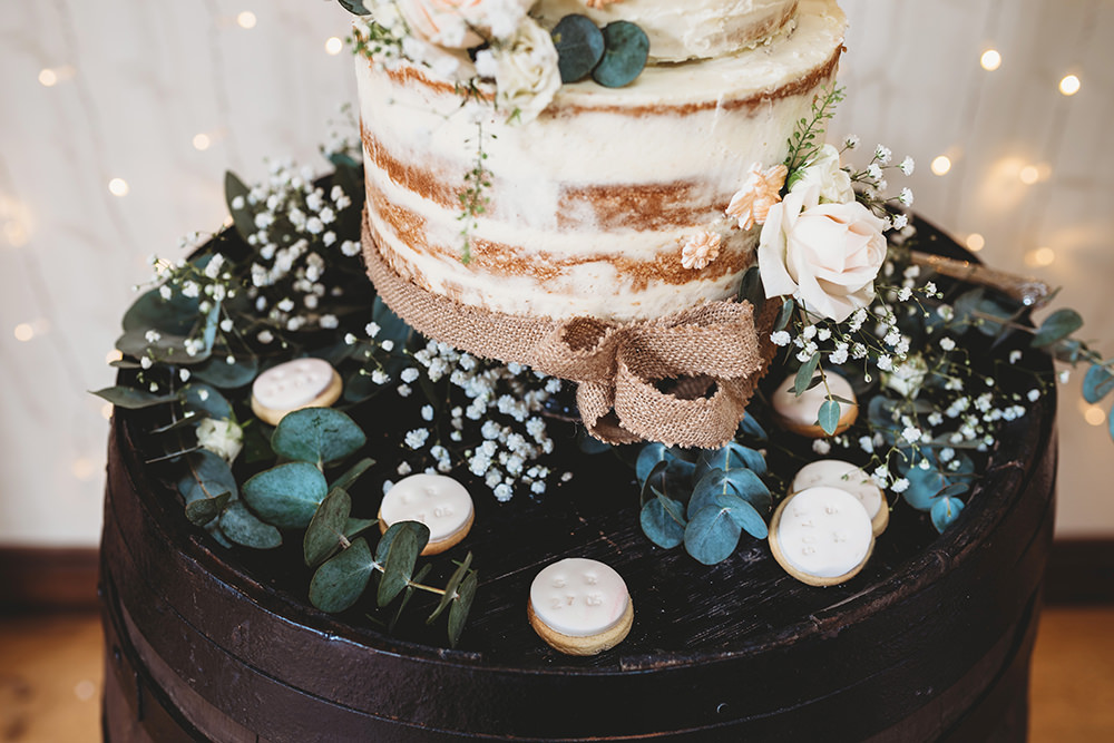 Semi Maked Cake Flowers Greenery Foliage Whinstone View Wedding Emma Adamson Photography