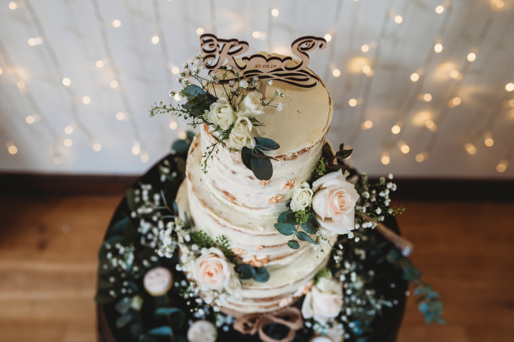 Semi Maked Cake Flowers Greenery Foliage Whinstone View Wedding Emma Adamson Photography