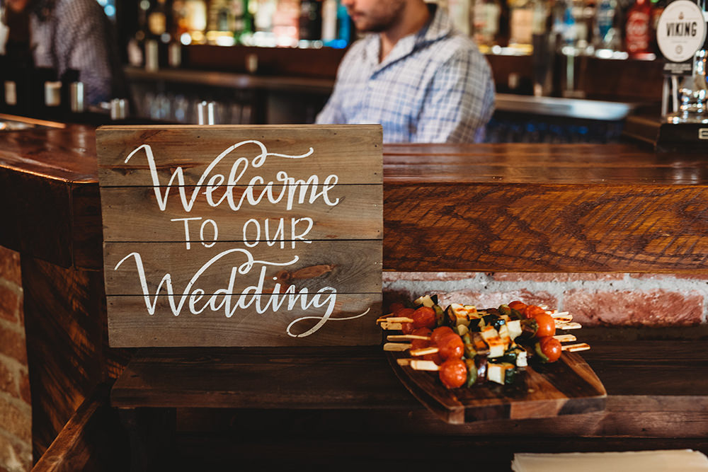 Wooden Welcome Sign Calligraphy Whinstone View Wedding Emma Adamson Photography