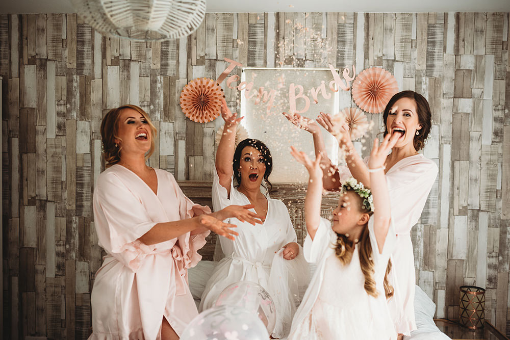 Bride Bridesmaids Bridal Prep Dressing Gown Robe Whinstone View Wedding Emma Adamson Photography