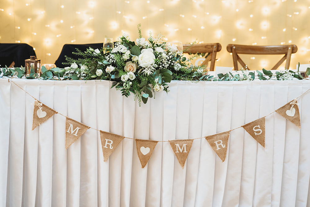 Top Table Hessian Bunting Flowers Whinstone View Wedding Emma Adamson Photography