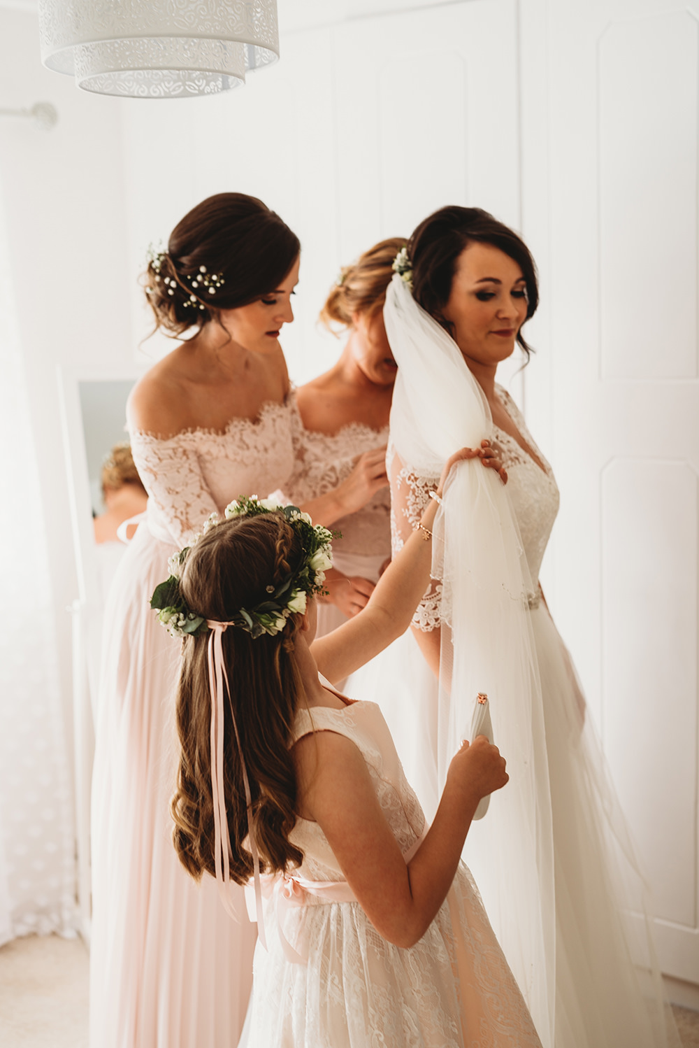 Dress Gown Bride Bridal Lace Sleeves Tulle Skirt Belt Sash Ribbon Whinstone View Wedding Emma Adamson Photography