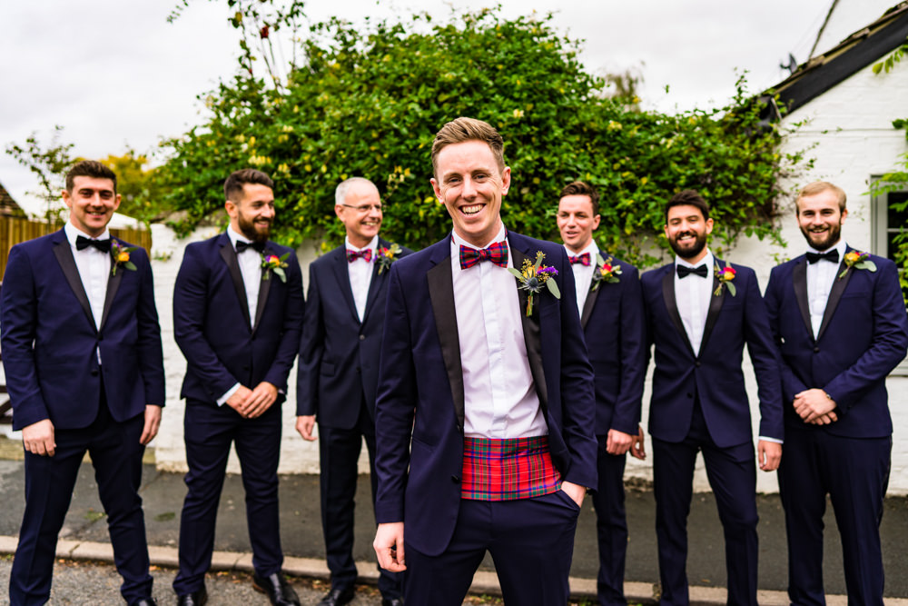 Groom Groomsmen Suits Tartan Bow Tie Anstey Hall Wedding Jonny Barratt Photography