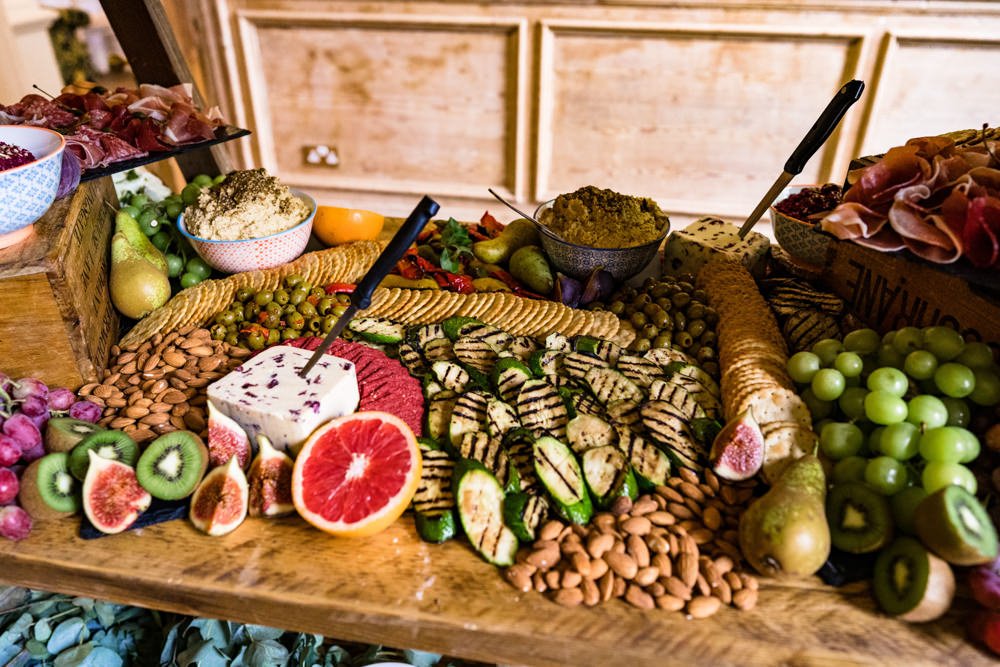 Wooden Ladder Shelf Grazing Platter Sharing Board Food Anstey Hall Wedding Jonny Barratt Photography