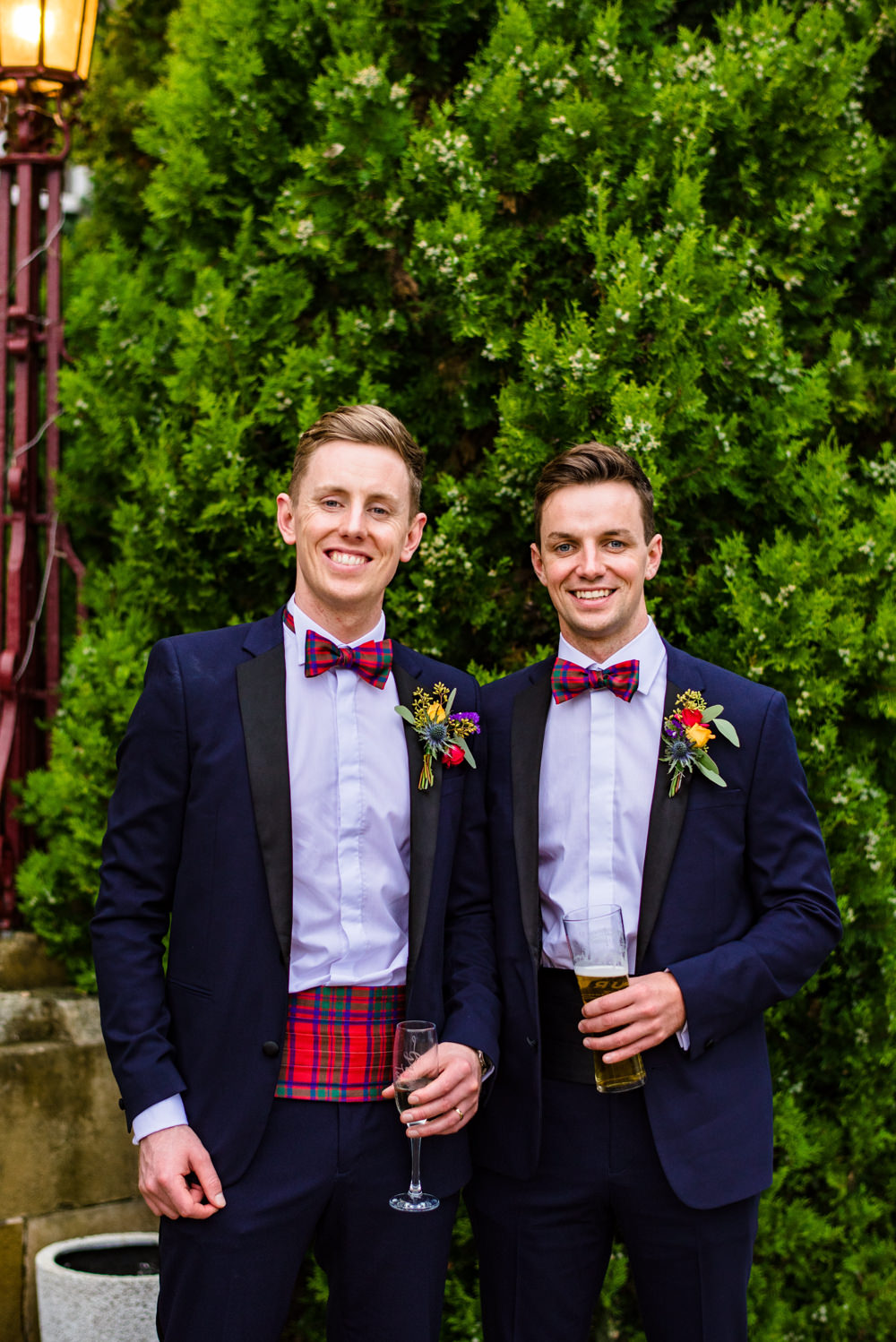 Groom Groomsmen Suits Tartan Bow Tie Anstey Hall Wedding Jonny Barratt Photography