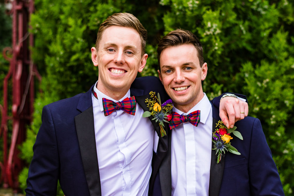 Groom Groomsmen Suits Tartan Bow Tie Anstey Hall Wedding Jonny Barratt Photography
