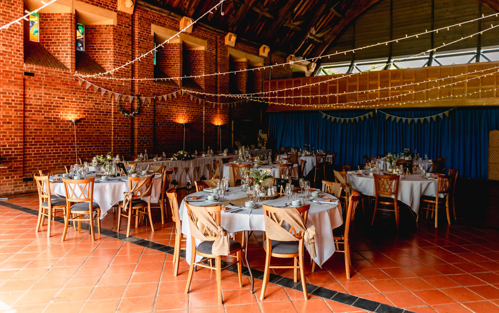 Barn Fairy Lights Round Tables Avoncroft Museum Wedding Lisa Carpenter Photography