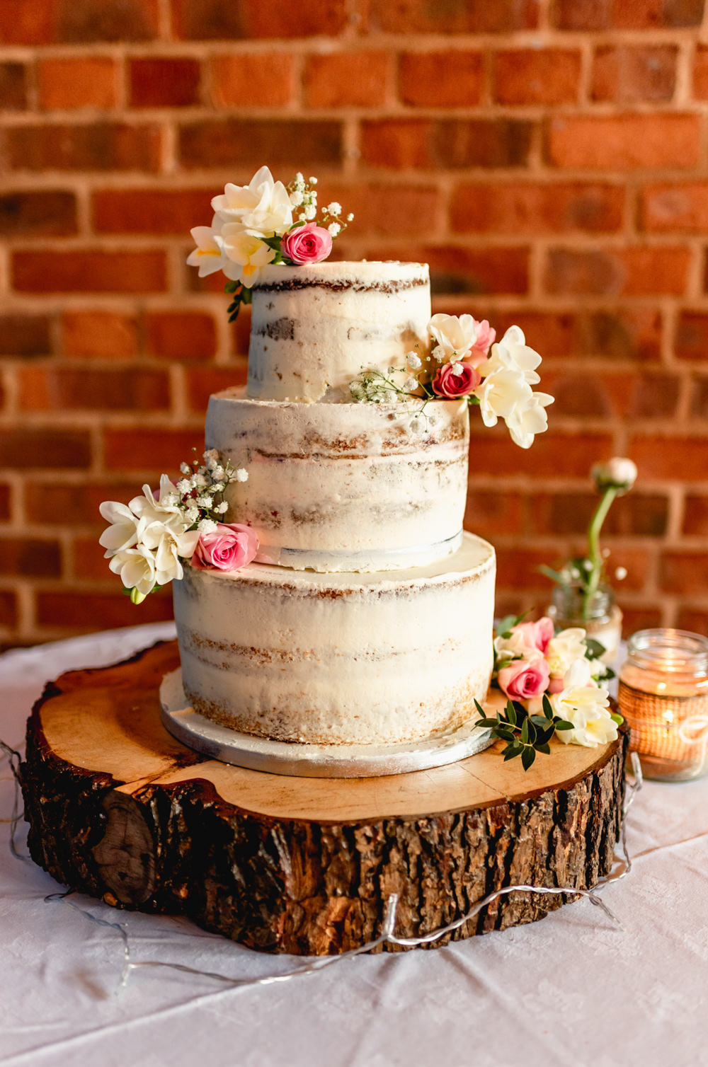 Semi Naked Cake Log Slice Cake Stand Avoncroft Museum Wedding Lisa Carpenter Photography