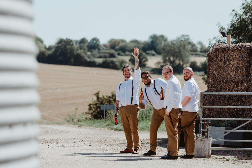 Groom Groomsmen Chinos Braces Shirts Barns Lodge Farm Wedding Stevie Jay Photography