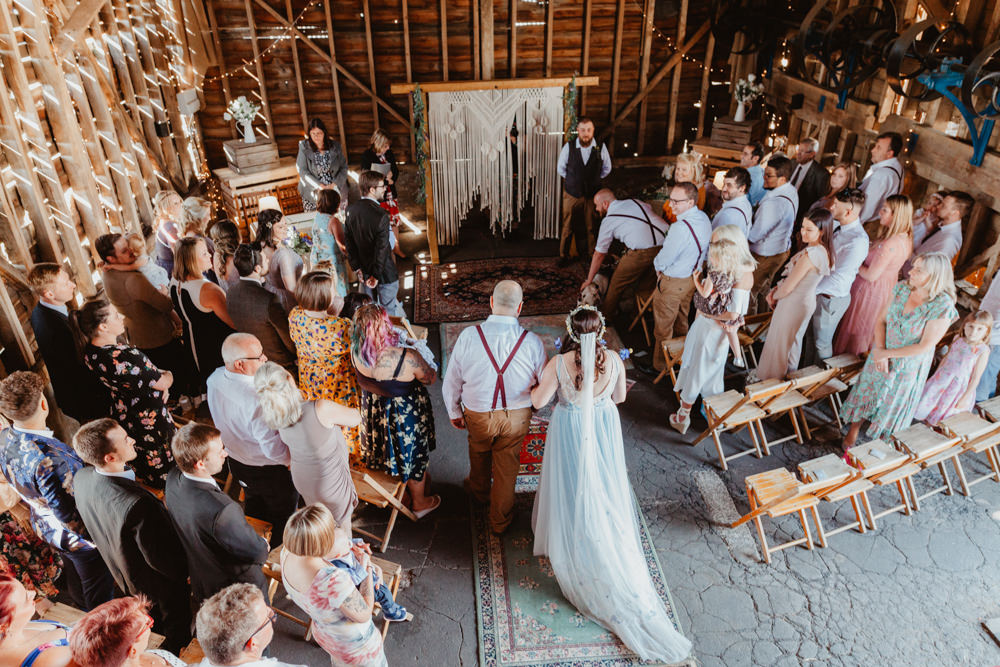 Ceremony Persian Rug Aisle Macrame Backdrop Barns Lodge Farm Wedding Stevie Jay Photography