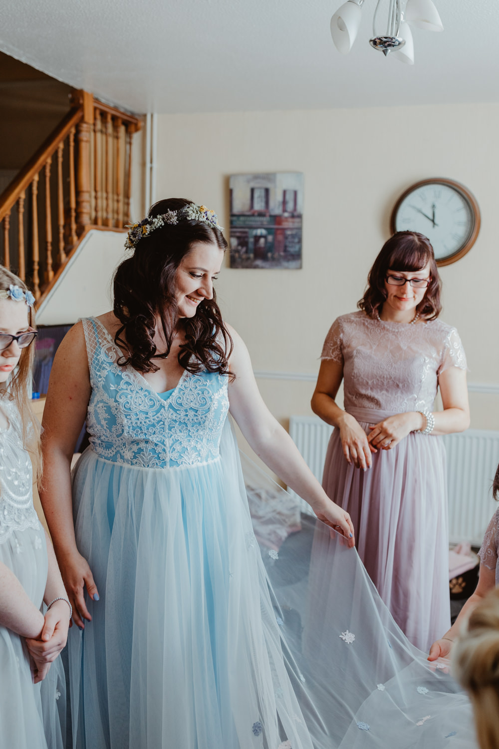 Bride Bridal Dress Gown Blue Lucy Cant Dance Lace Tulle Barns Lodge Farm Wedding Stevie Jay Photography