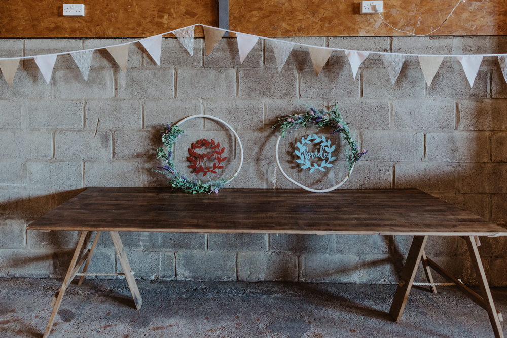 Hoop Wreath Sign Barns Lodge Farm Wedding Stevie Jay Photography