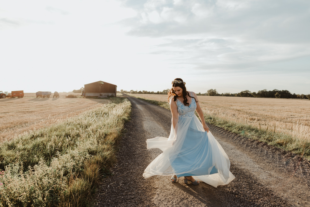 Bride Bridal Dress Gown Blue Lucy Cant Dance Lace Tulle Barns Lodge Farm Wedding Stevie Jay Photography