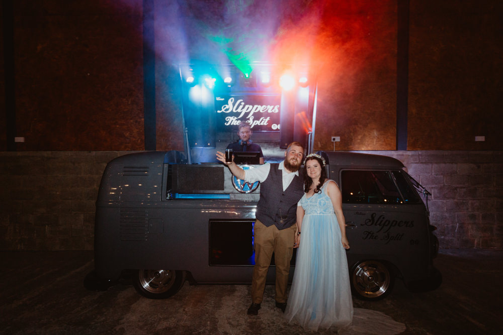 VW Campervan Disco DJ Barns Lodge Farm Wedding Stevie Jay Photography