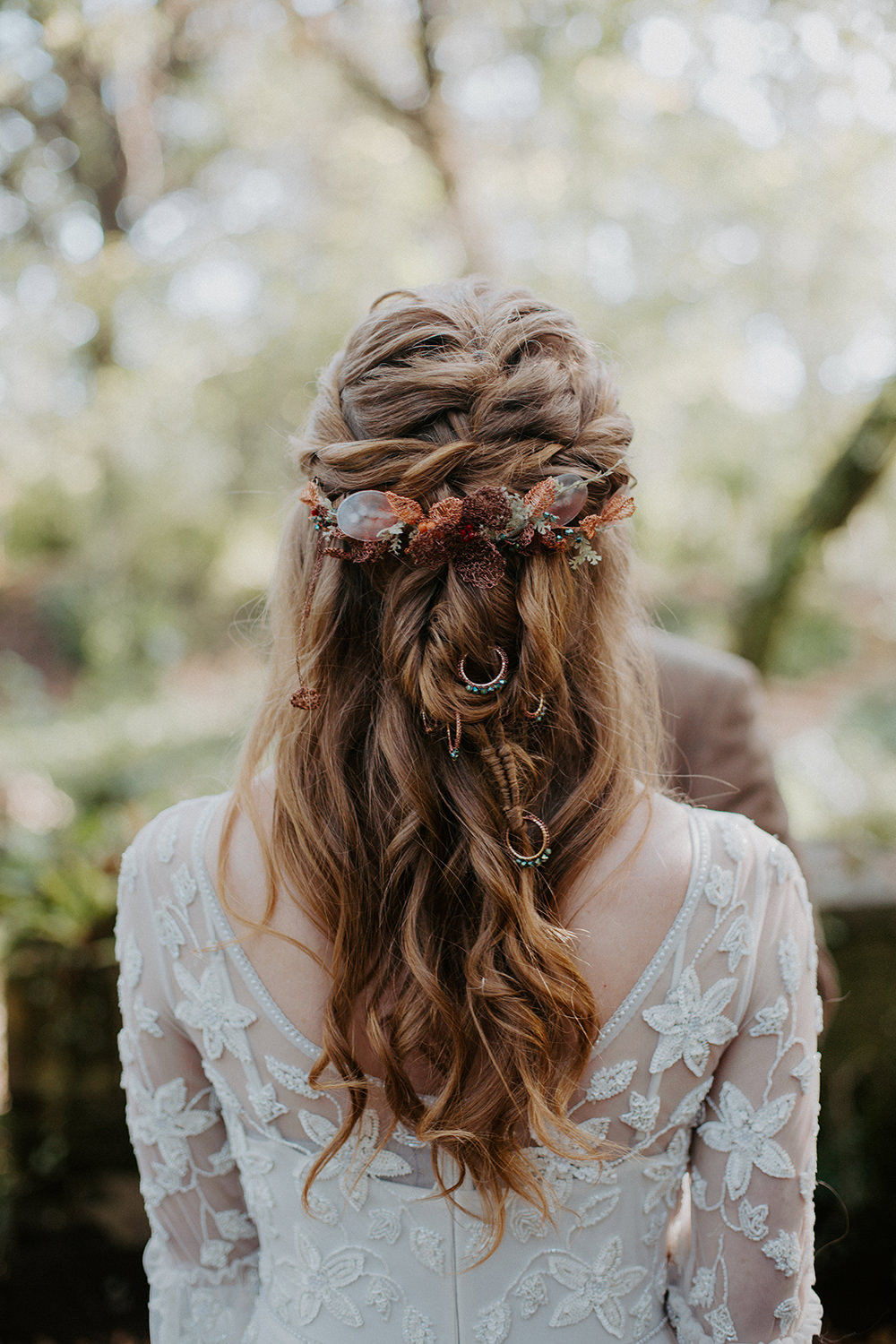 Bride Bridal Hair Style Up Do Half Up Half Down Plaits Braids Flowers Accessory Boho Wedding Ideas The Enlight Project