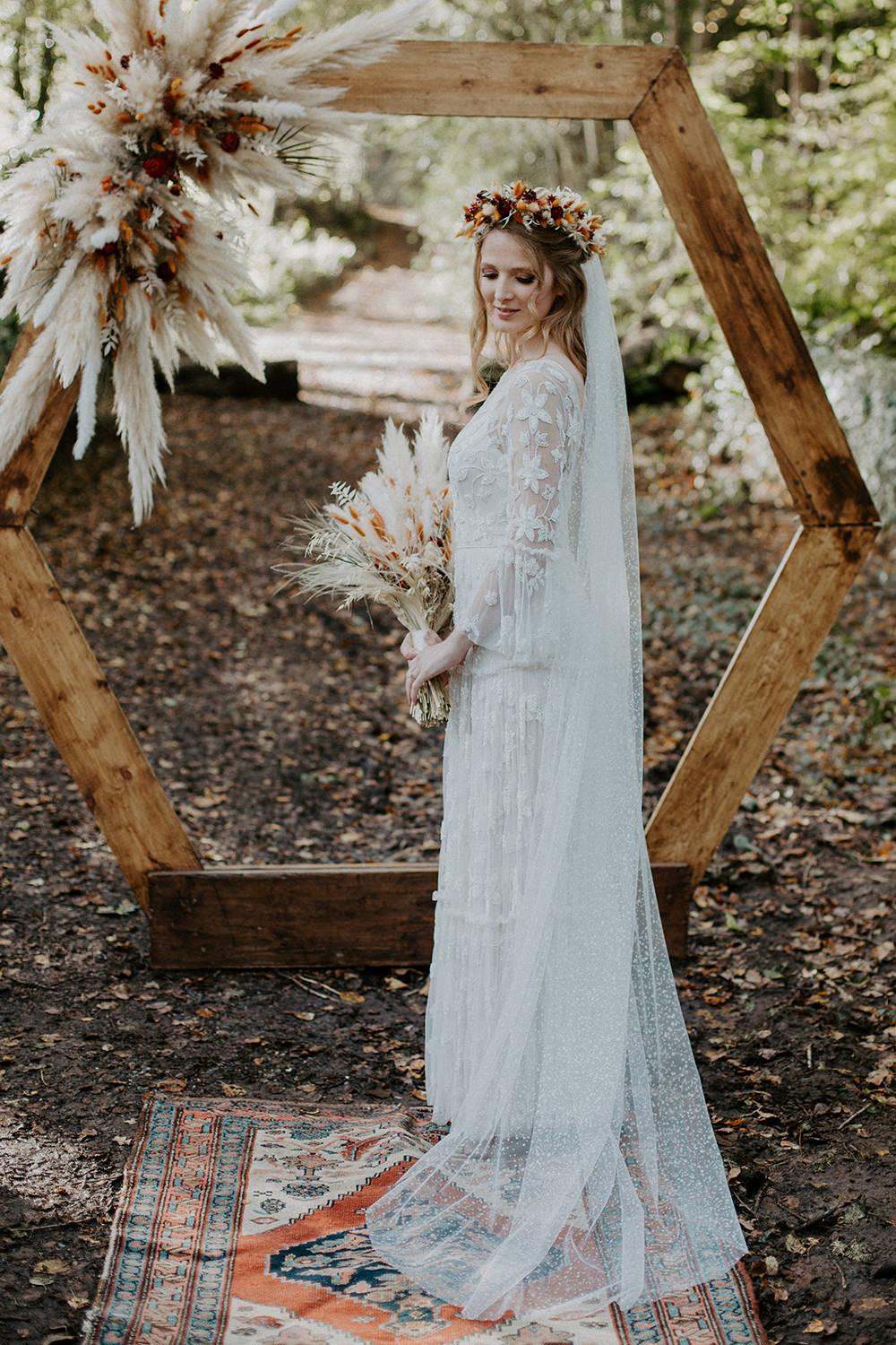 Boho Wedding Ideas The Enlight Project Dress Gown Bride Bridal Lace Veil Tier Long Sleeves Bohemian