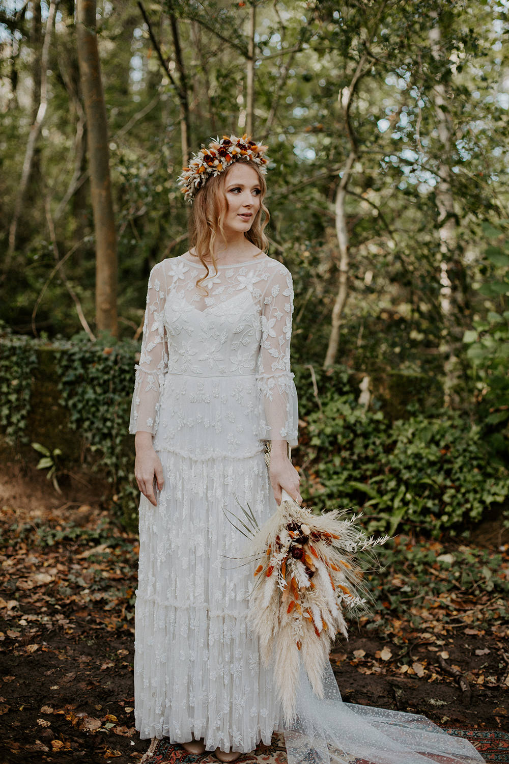 Dress Gown Bride Bridal Lace Veil Tier Long Sleeves Bohemian Boho Wedding Ideas The Enlight Project