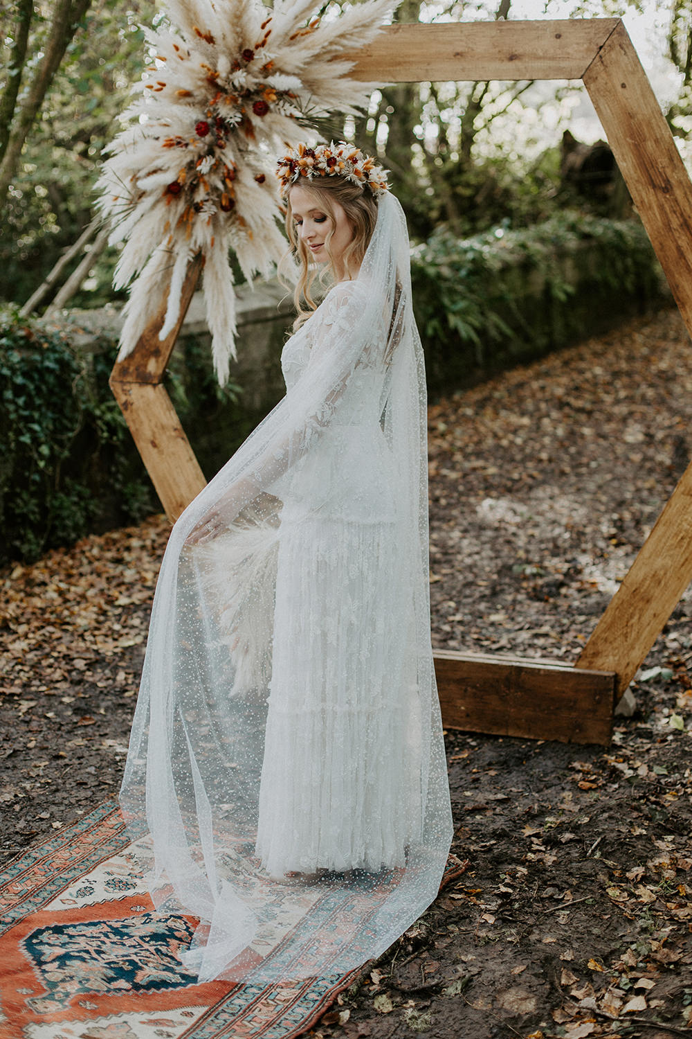 Dress Gown Bride Bridal Lace Veil Tier Long Sleeves Bohemian Boho Wedding Ideas The Enlight Project