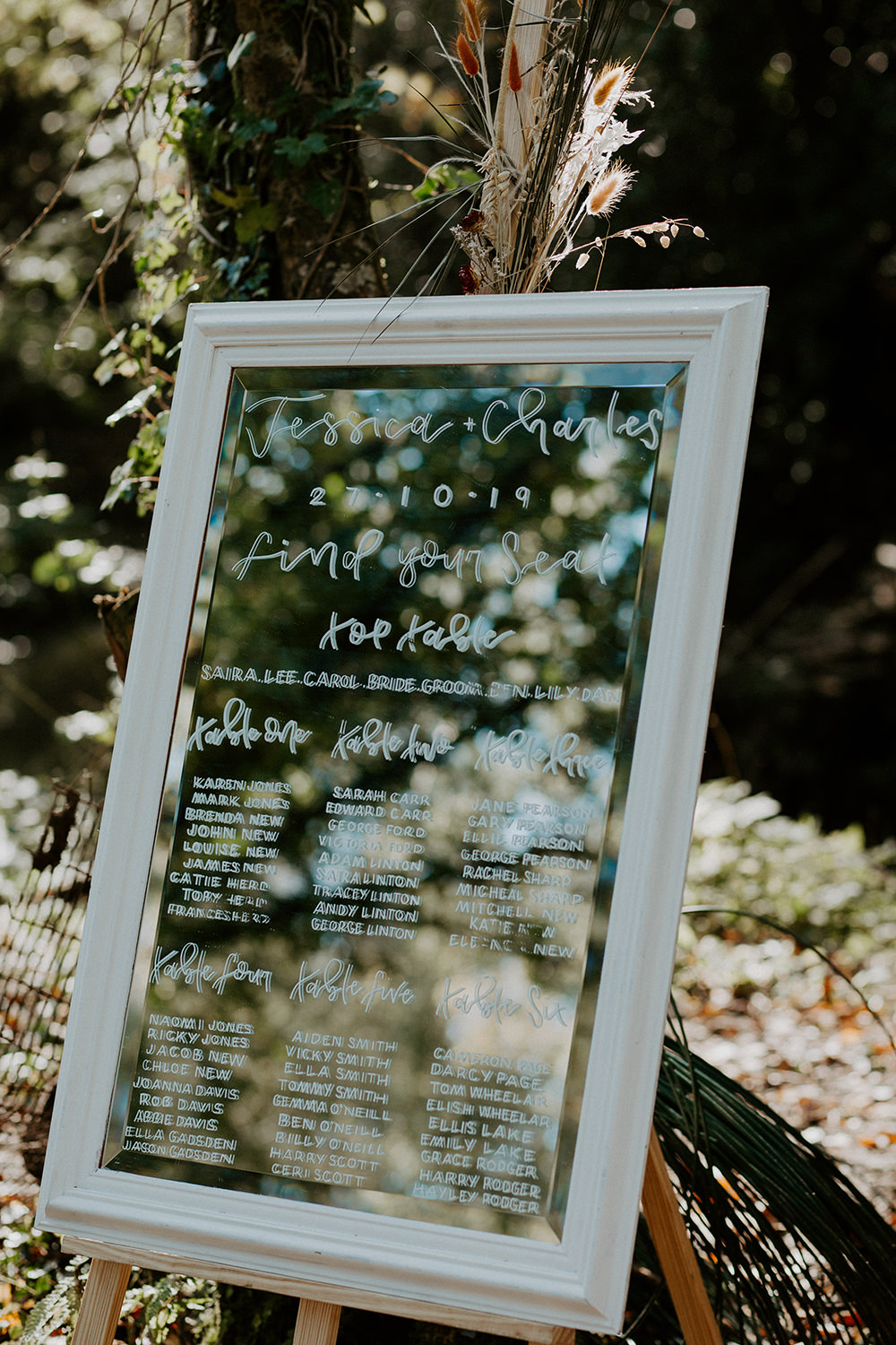 Mirror Frame Calligraphy Table Plan Seating Chart Boho Wedding Ideas The Enlight Project