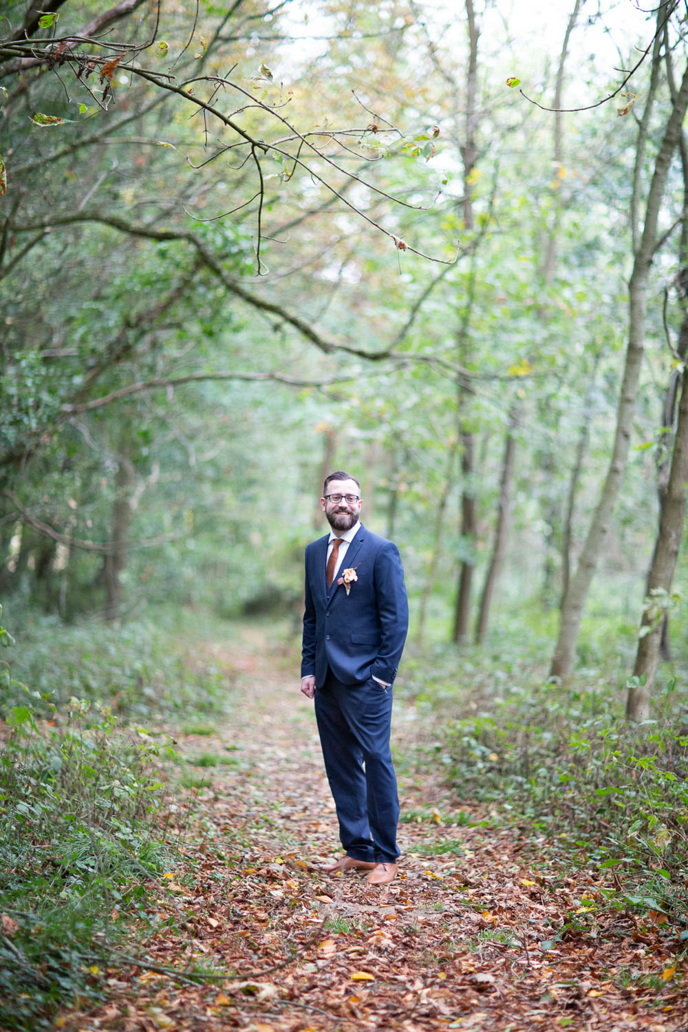 Groom Suit Blue Bronze Tie Château Elopement France Maru Photography