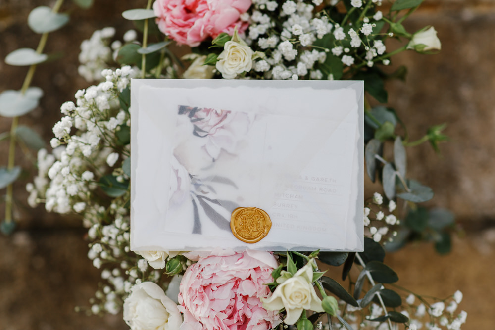 Invite Invitation Stationery Glassine Envelope Cotswolds Marquee Wedding Jessy Papasavva Photography